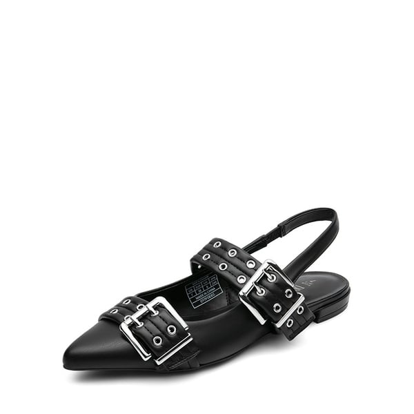 Buckle Straps Slingback Flats - BLACK -  0